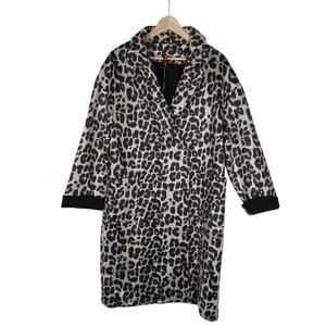 Imperial Womens Coat XS Leopard Print Beige Black Collared Oversized Long Jacket